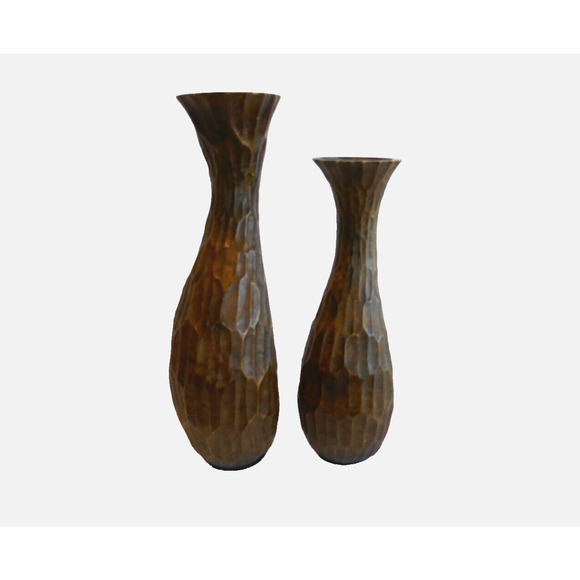 Pair Faux Wood Rustic Resin Curvy Textured Pillar Candle Holders - Picture 12 of 16